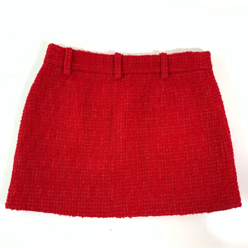 ZARA Tweed Mini Skirt Red Slit With Belt Loops Women’s US XS EUC Textured Fabric - Picture 7 of 15